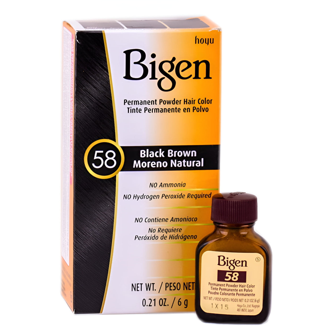 Bigen Permanent Powder Hair Color, 58 Black Brown, kit
